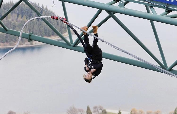 A different style jump at The Ledge Bungy Jump, Queenstown