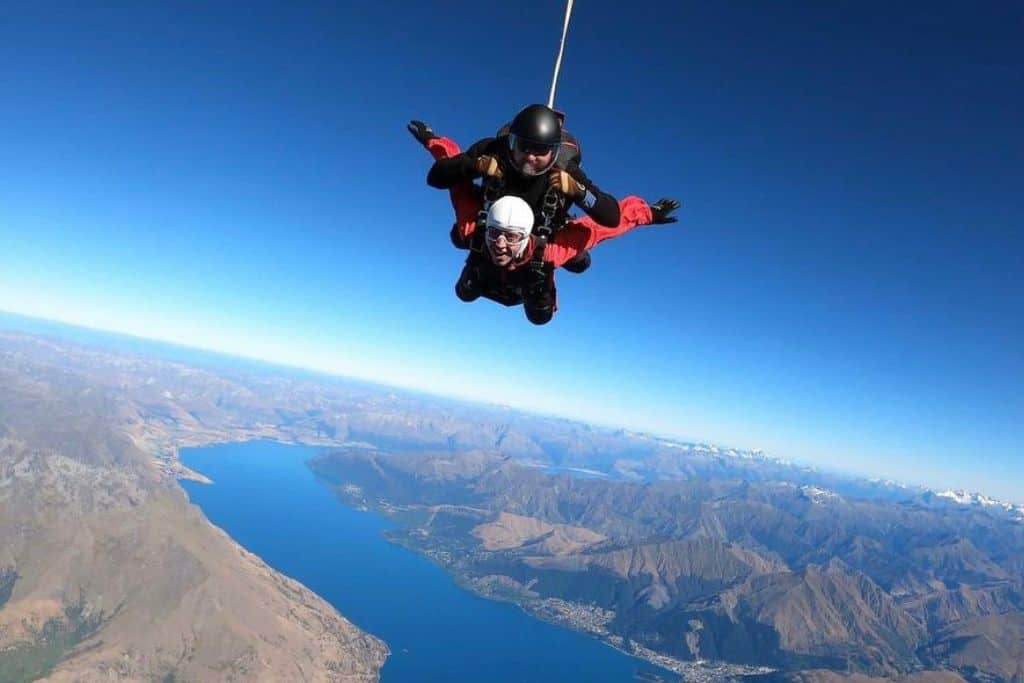 Person doing a tandem skydive over queenstown