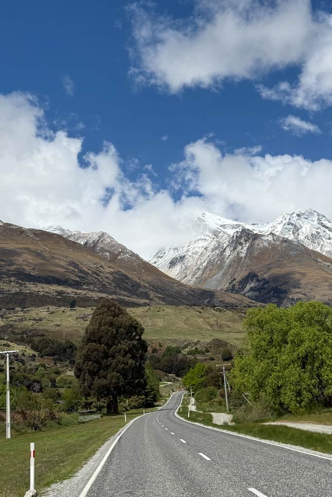 View of the mountains from a car on the way to Glenorchy.