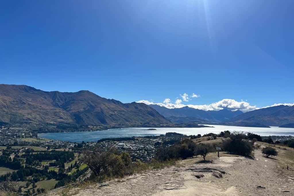 Looking back towards the main town in Wanaka from the top of Mt Iron.