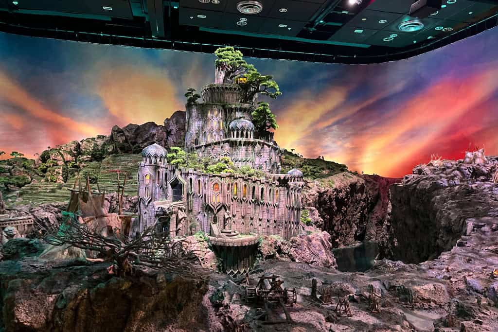 A display of a castle used as part of a movie at Weta Workshop.