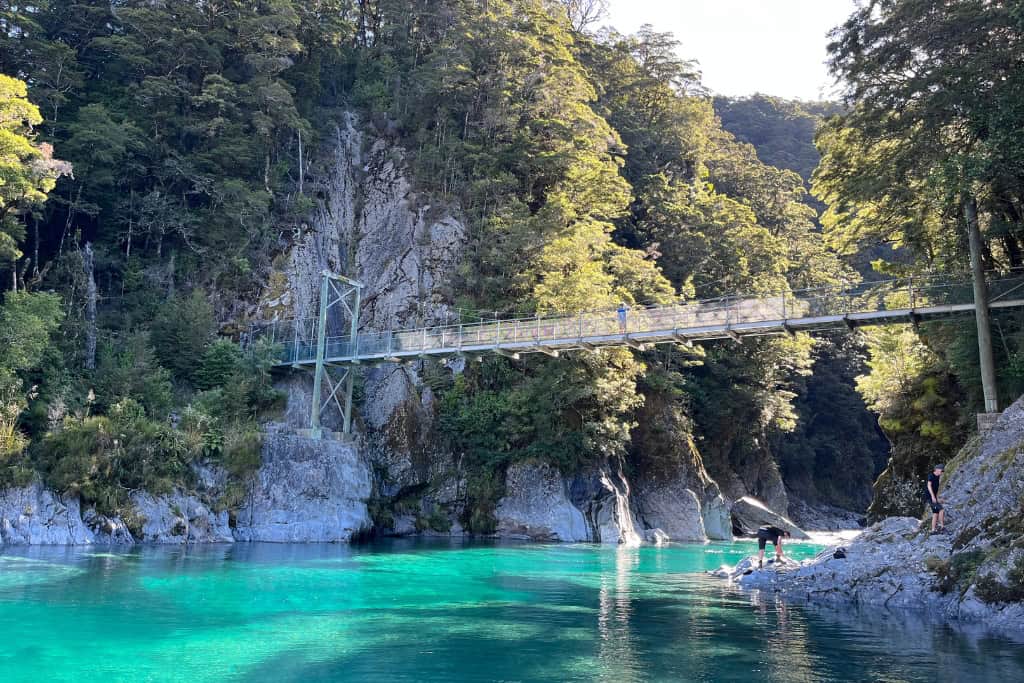 The bridge going over the water at the Blue Pools.