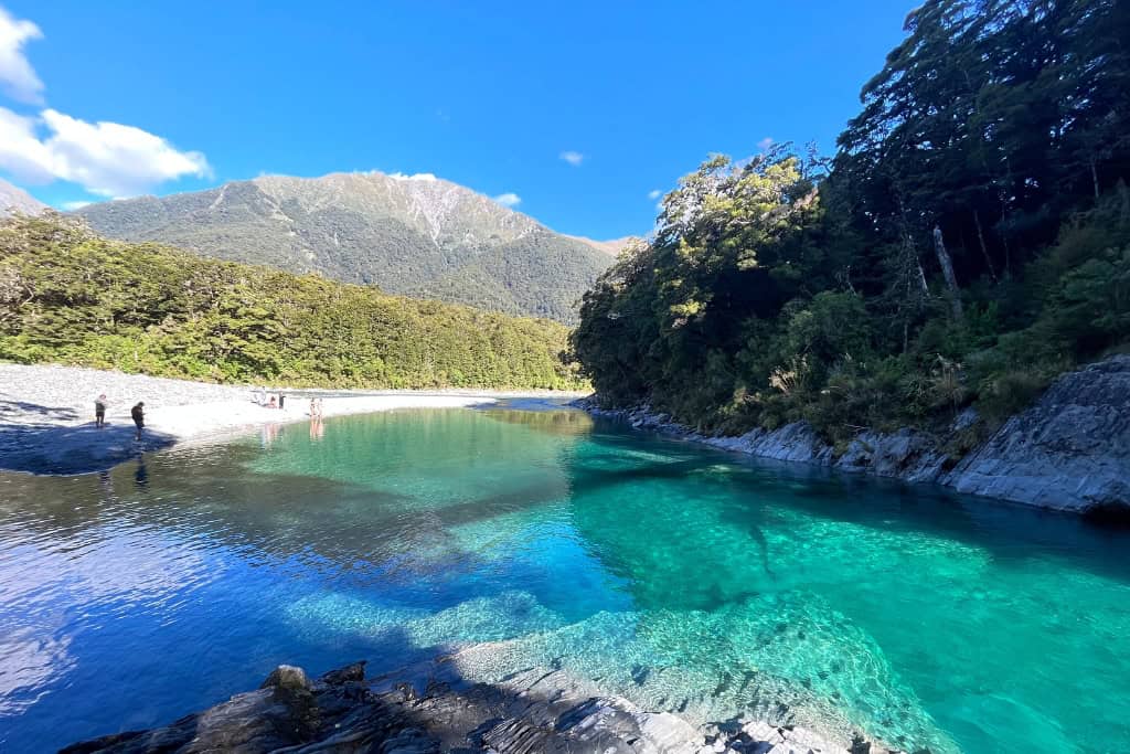 View of the water from the edge of the river.