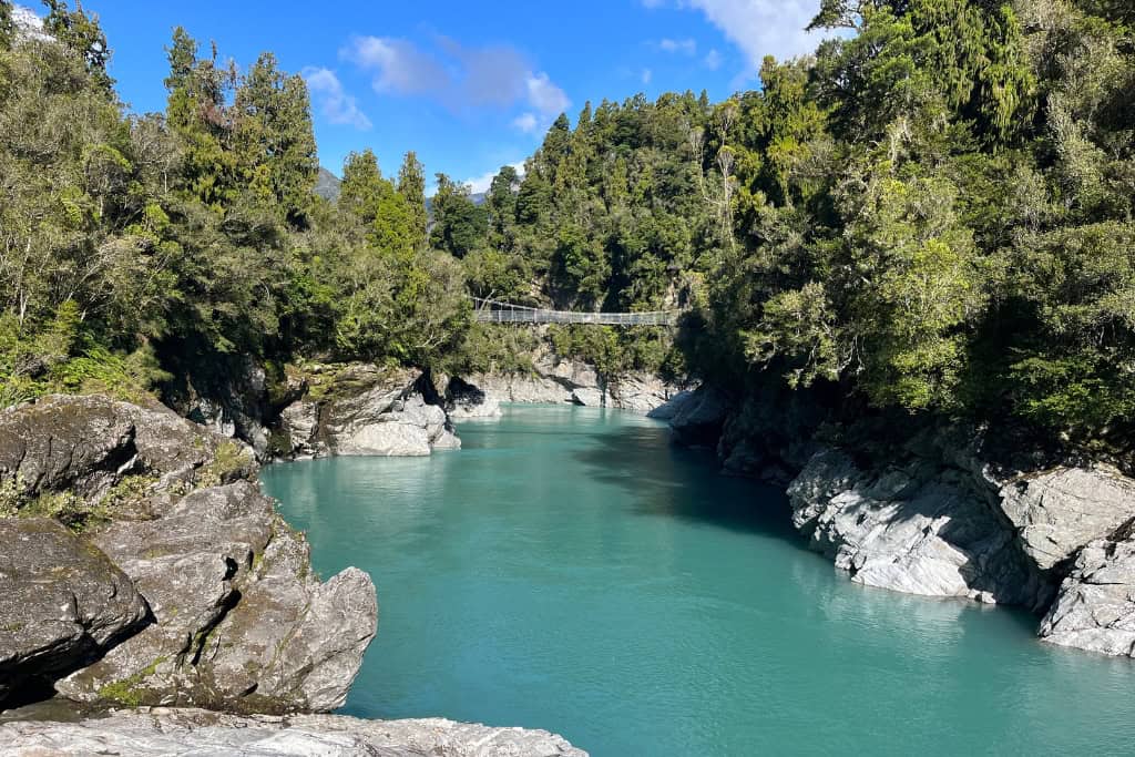 The blue water at the Hokitika Gorge.