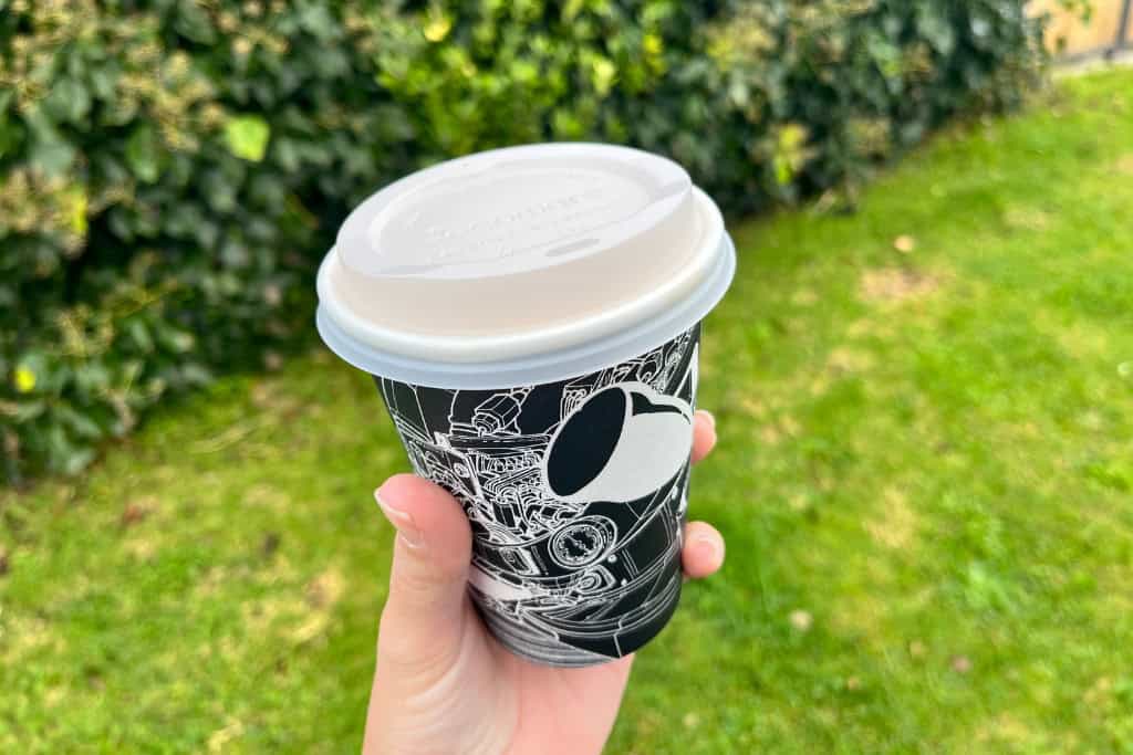 A take away coffee from the Raglan Roast coffee shop.