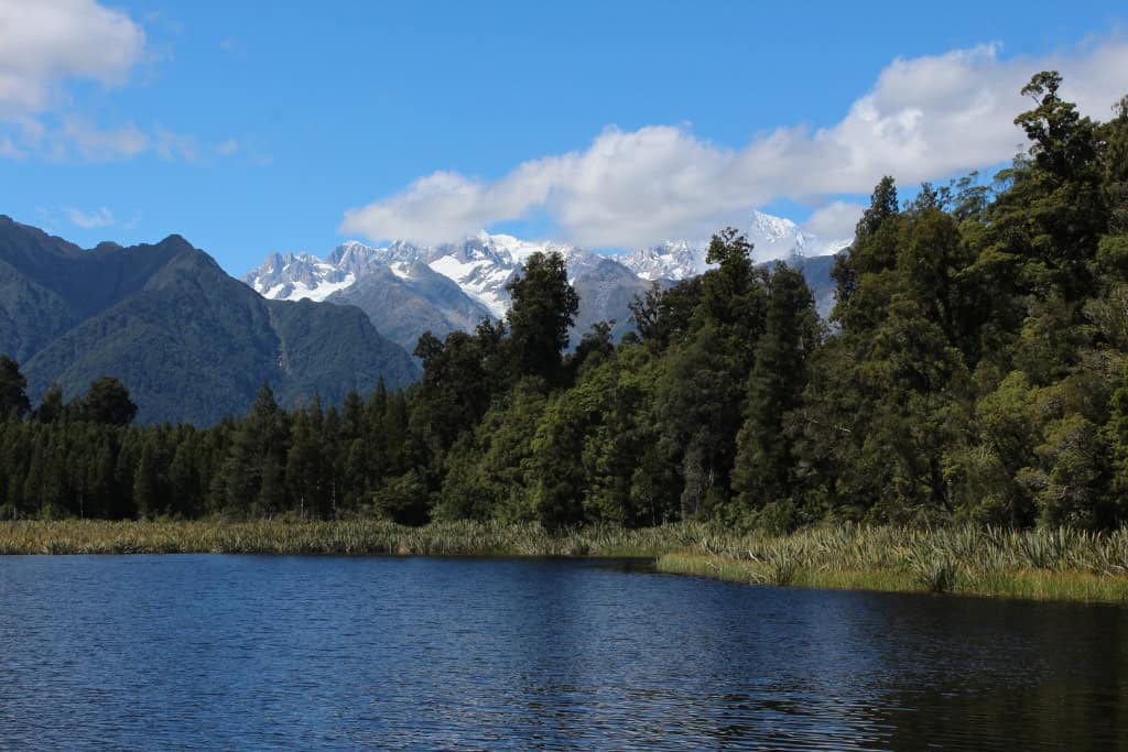 Reflections of the mountains on Lake Matheson.