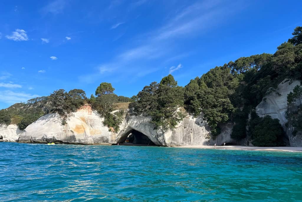 Cathedral cove from the water.