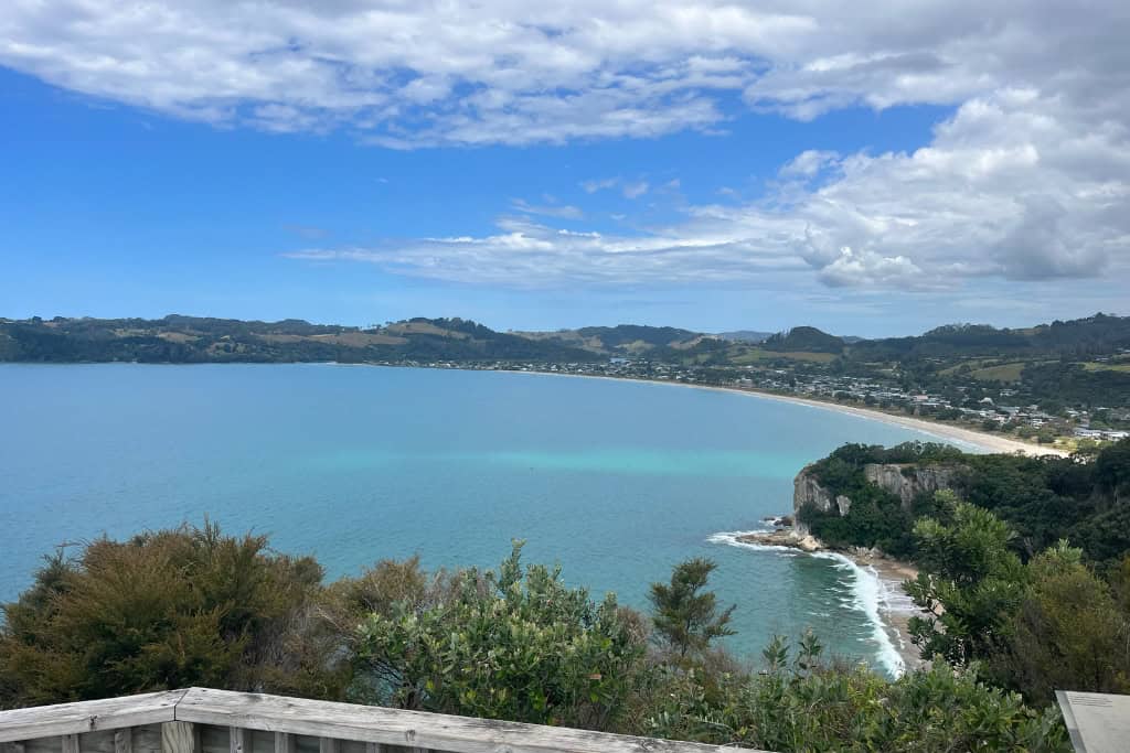 Looking down to Cooks Beach from Shakespeare Cliff Lookout.