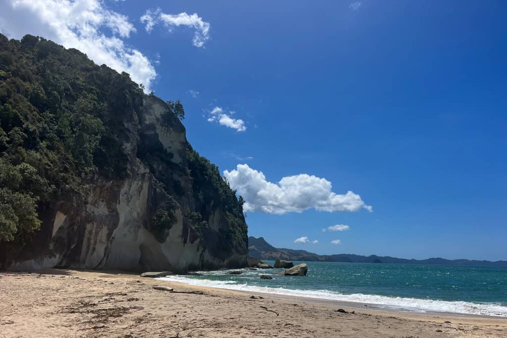 Waves crashing onto Lonely Bay Beach.