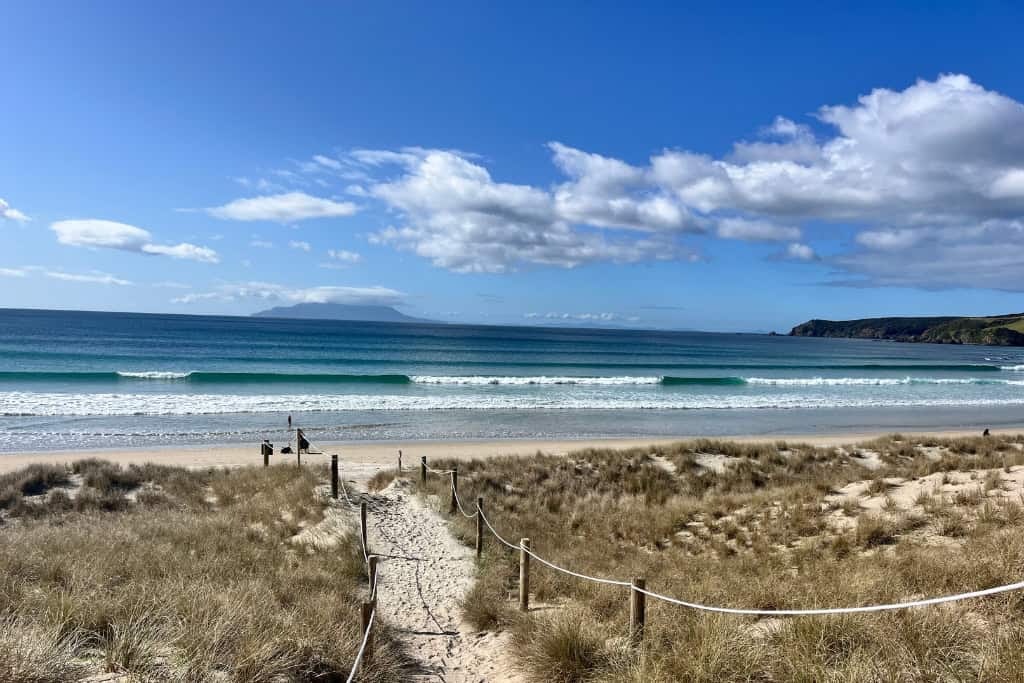 Waves crashing on the beach at Tawharanui.