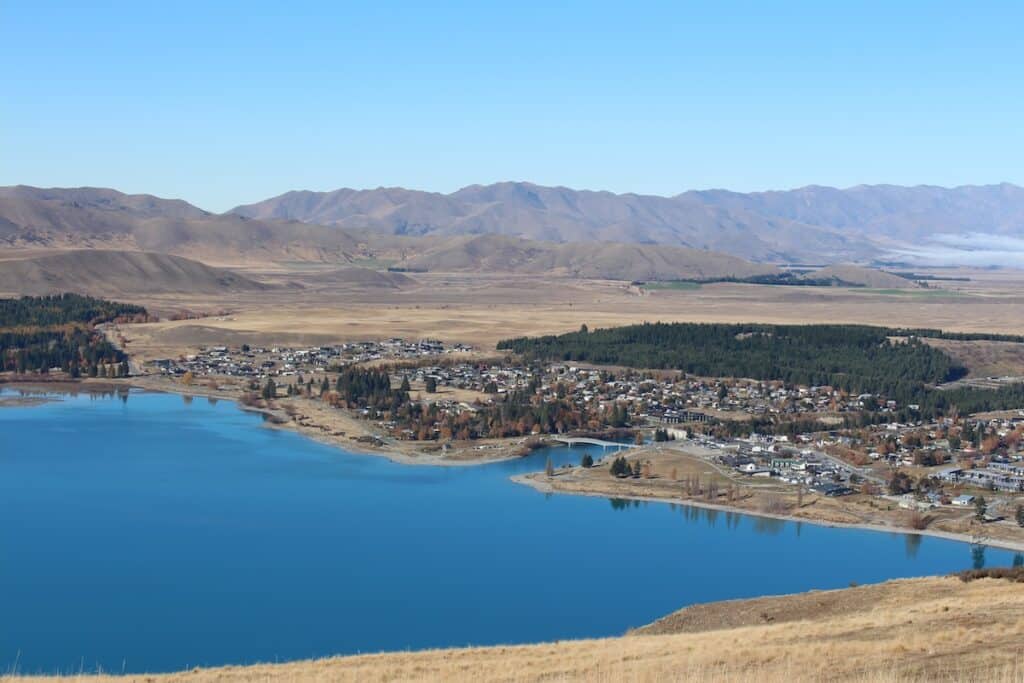 The view of the town of Tekapo from the top of the Mt John Summit walk.