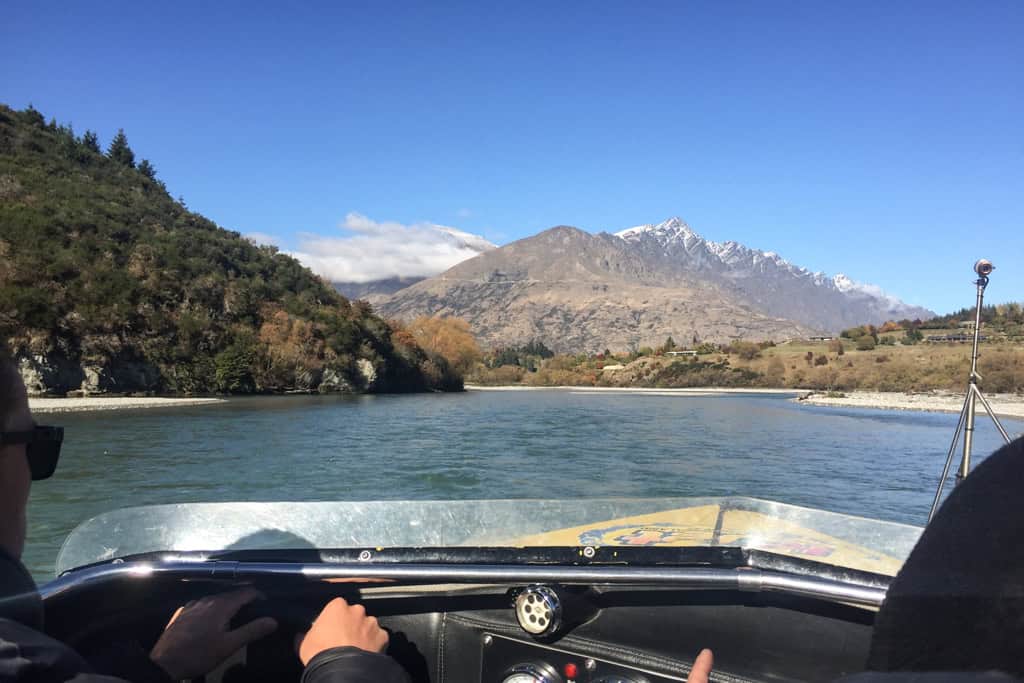 The view of the mountains from a jet boat ride in Queenstown.