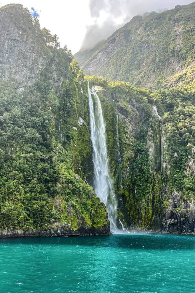 The Stirling Falls waterfall stands tall in Milford Sound.
