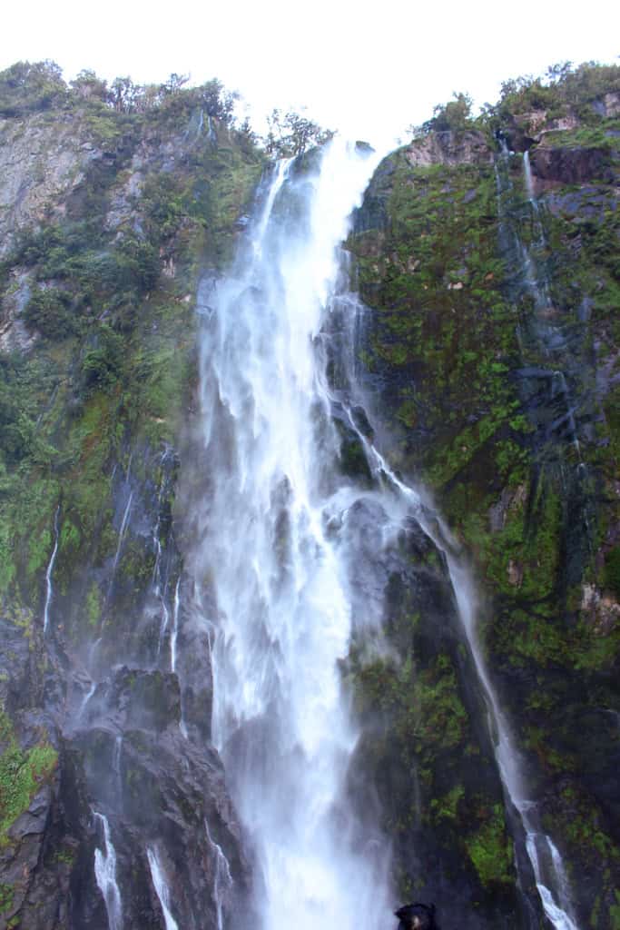 Looking up at Stirling Falls as the boat get right up underneath the Falls.